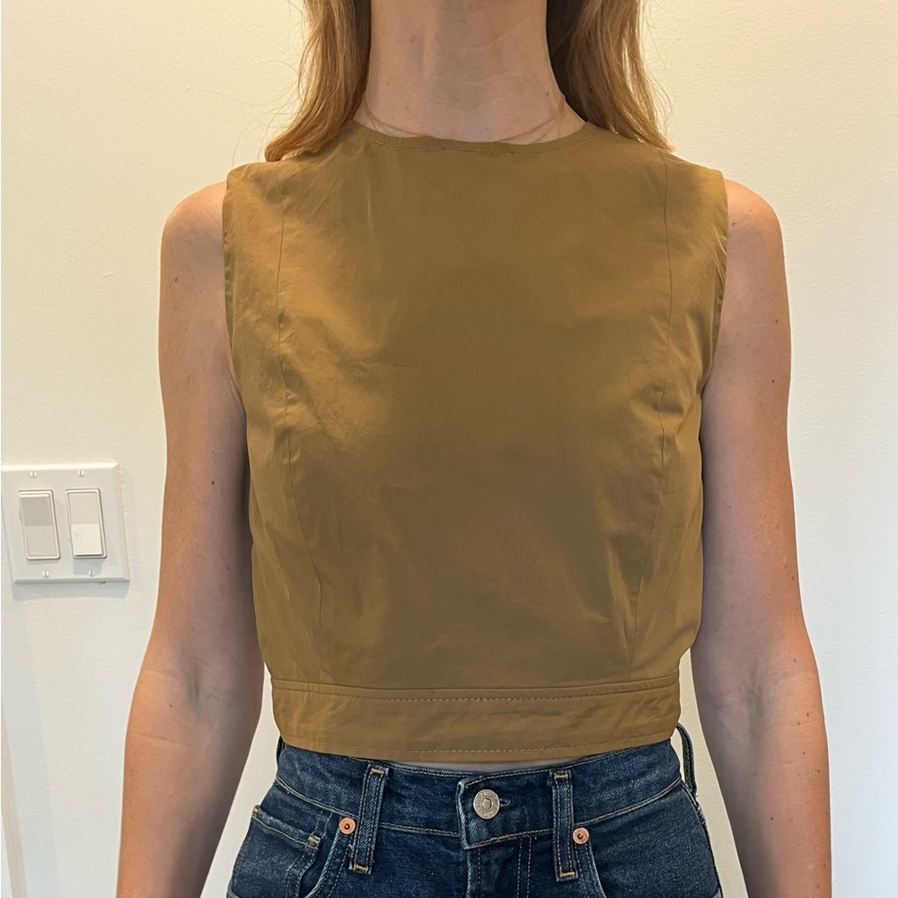 Brown Crop Tank Top with Cut Out Design